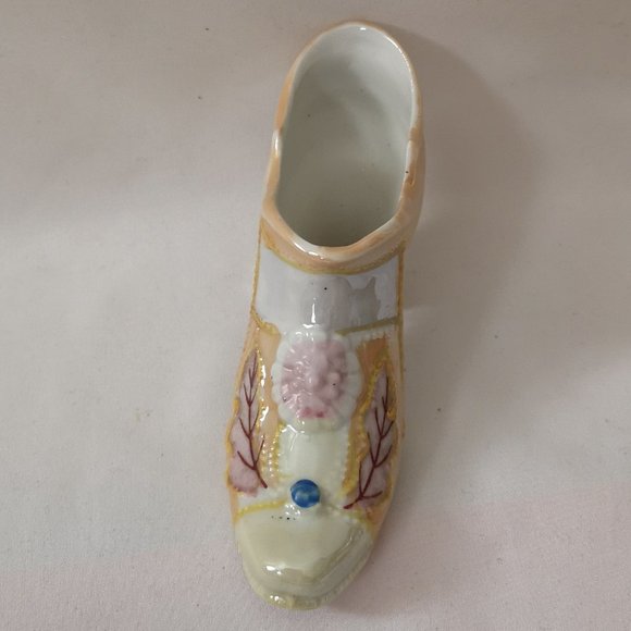 Vintage Hand-painted Ceramic Collector Shoe, Peach Luster and Pink Design, Japan - Picture 2 of 6